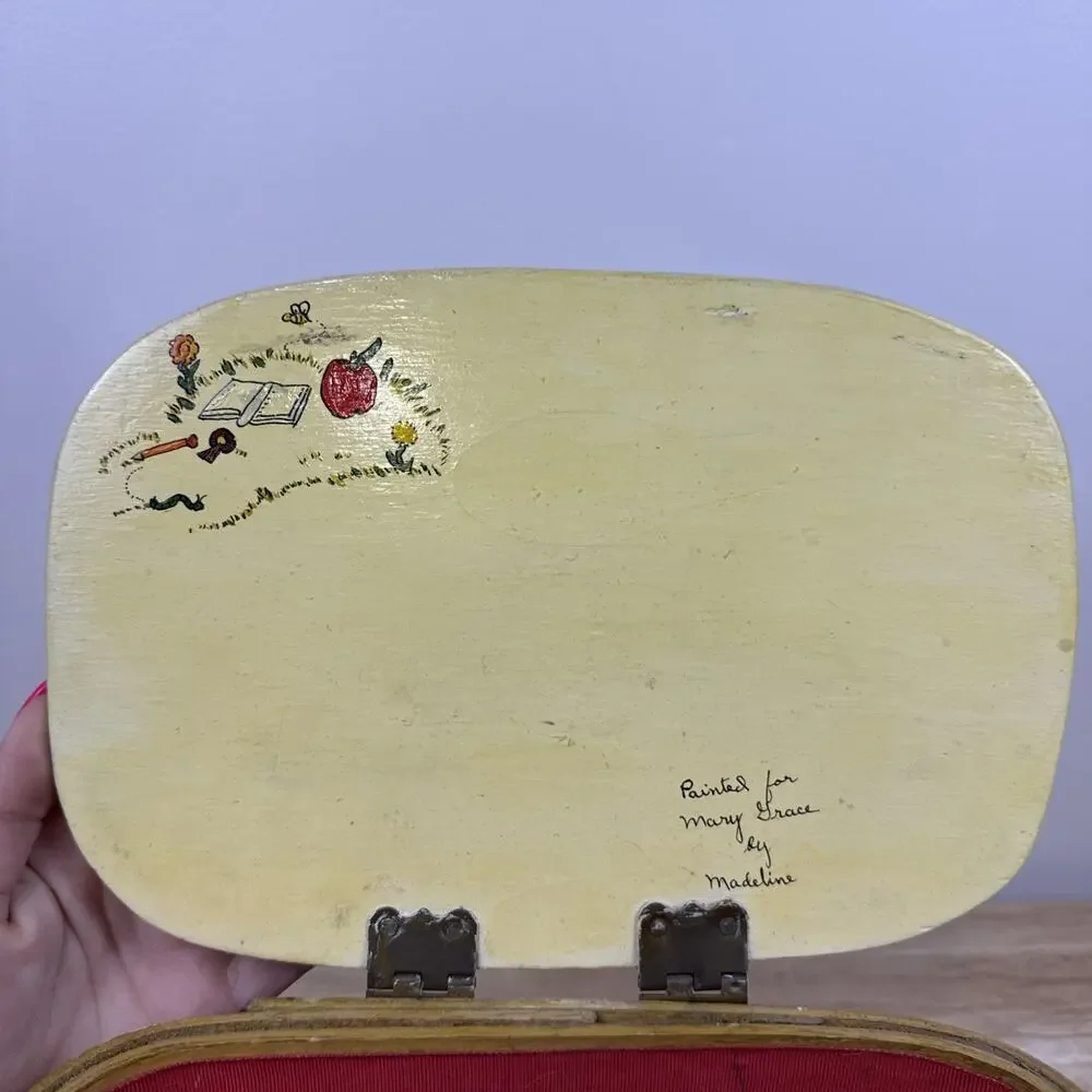 VTG 70s Basketville Purse Hand Painted Putney Vermont Lined Wood Cottagecore